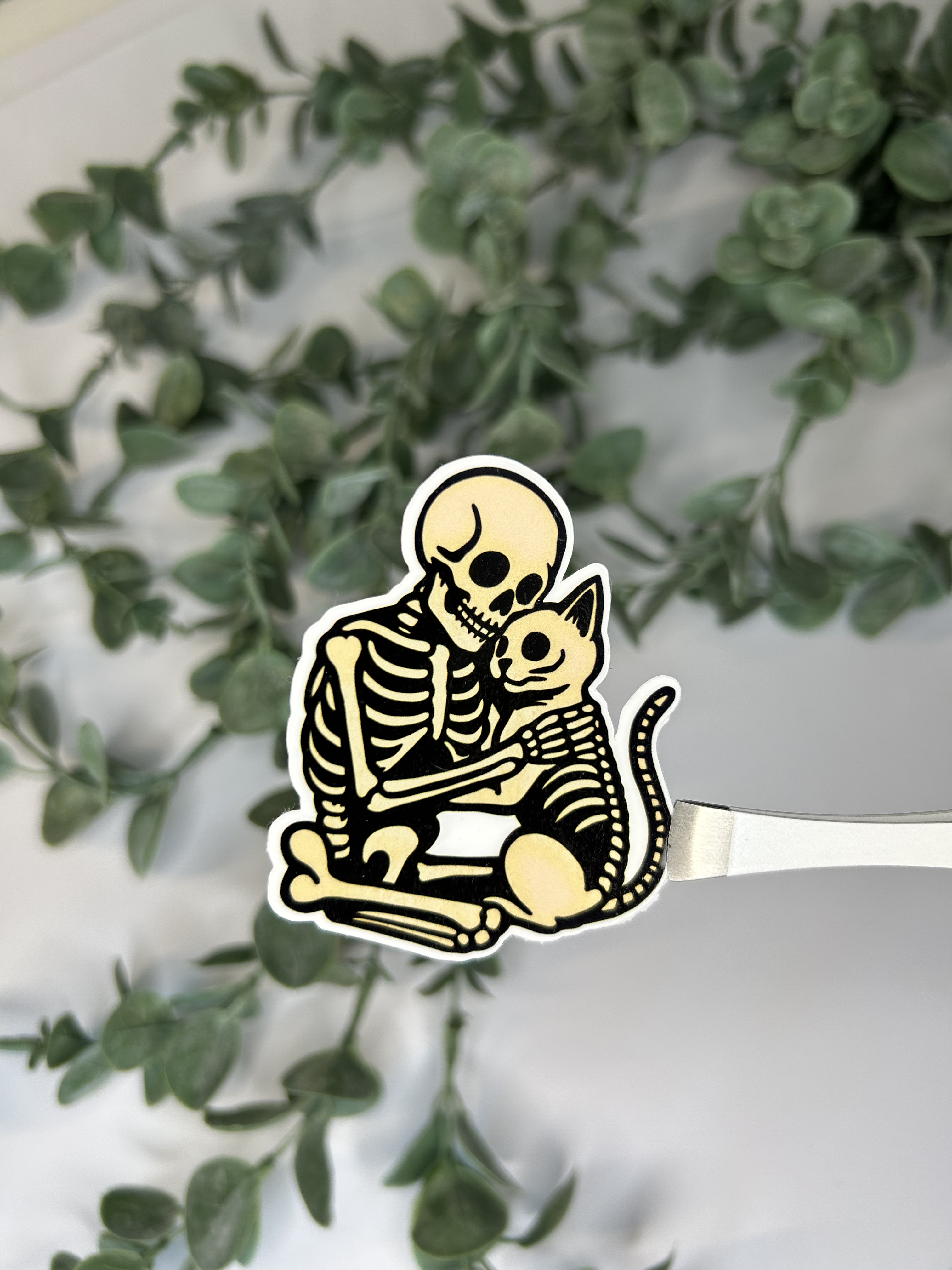 Aufkleber Sticker Skelett Katze / "Unsterbliche Liebe"