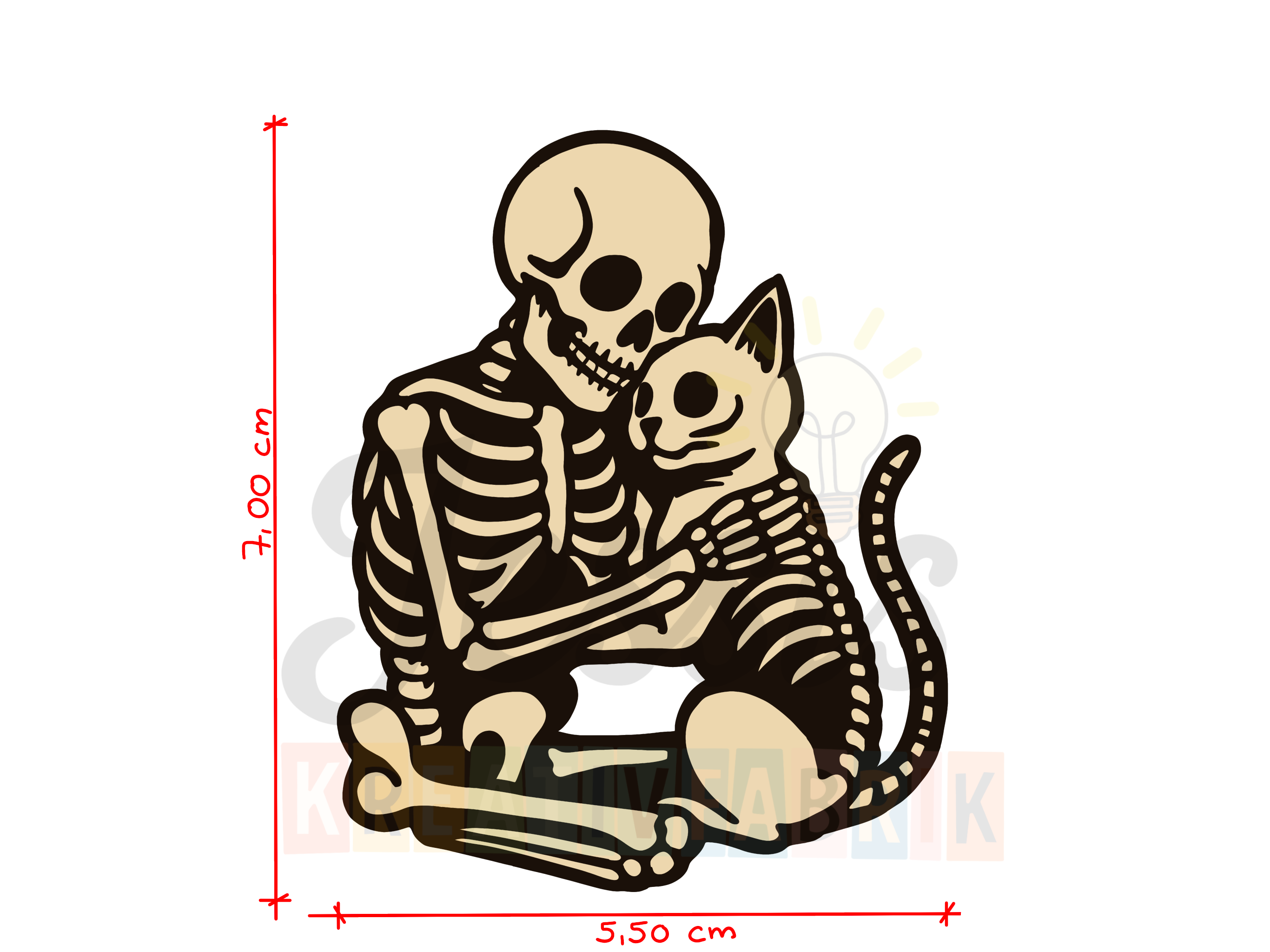 Aufkleber Sticker Skelett Katze / "Unsterbliche Liebe"